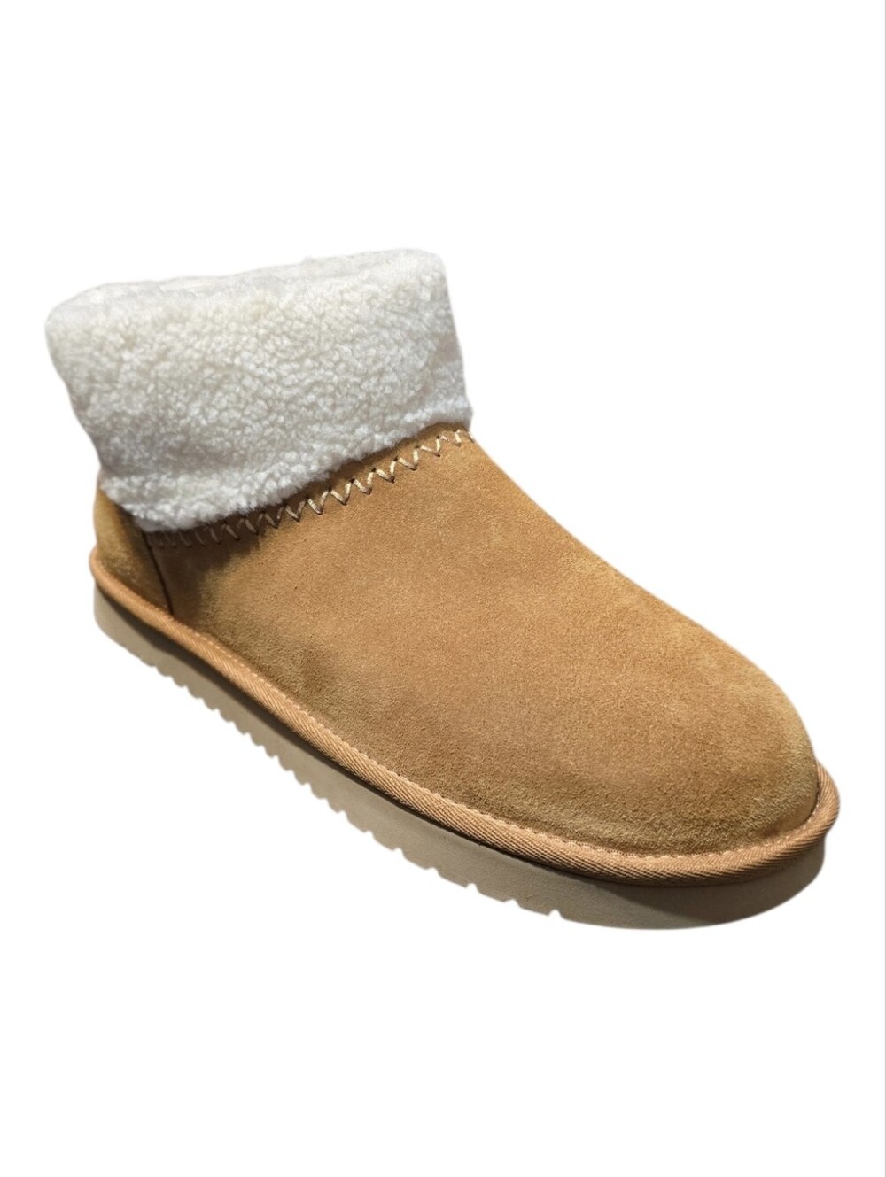 NWOB Earth Tan Suede Foldover Faux Shearling Ankle Booties Boots
